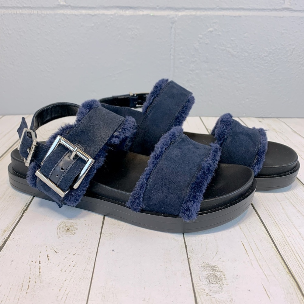Aerosoles Lada Faux Shealing Comfort Slingback Strappy Sandal Blue Women's 9.5